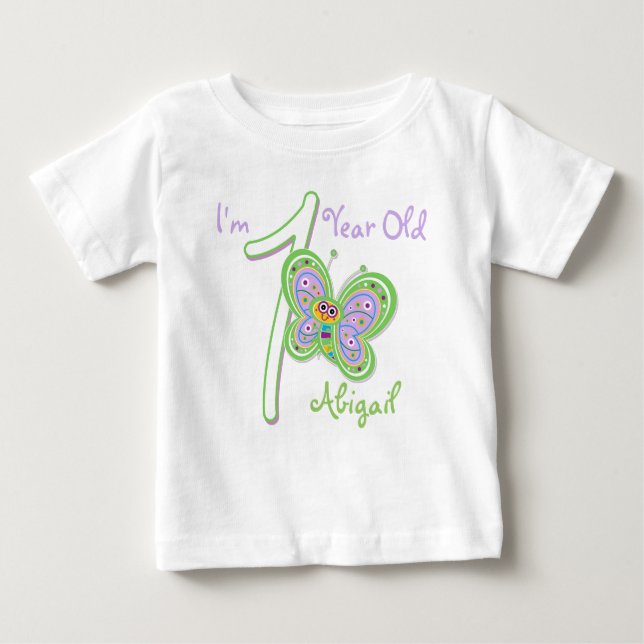 Camiseta De Bebé 1.ᵉʳ cumpleaños mariposa bebé camiseta (Anverso)