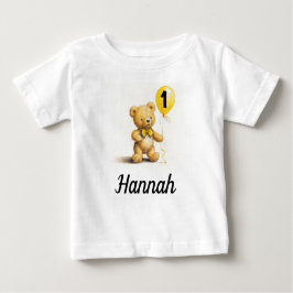 Camiseta De Bebé 1.ᵉʳ cumpleaños, Oso lindo con globo, personalizad