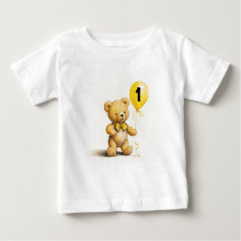Camiseta De Bebé 1.ᵉʳ cumpleaños, Oso lindo con globo, personalizad