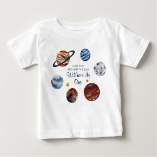 Camiseta De Bebé 1.ᵉʳ cumpleaños personalizado del espacio ultrater