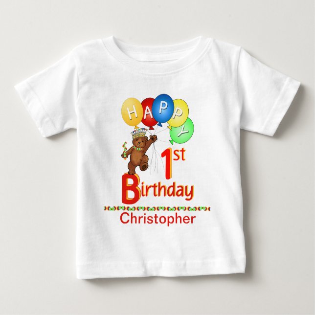 Camiseta De Bebé 1.ᵉʳ cumpleaños Regal Teddy Bear Nombre personaliz (Anverso)
