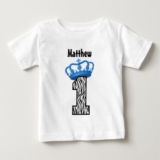 Camiseta De Bebé 1.ᵉʳ cumpleaños Rey cebra corona de un año de edad (Anverso)