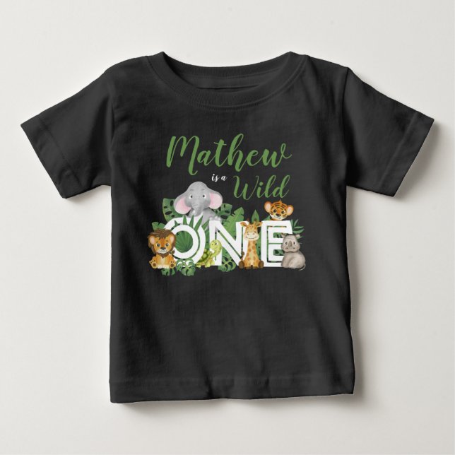 Camiseta De Bebé 1.ᵉʳ cumpleaños salvaje de animales de Safari de u (Anverso)