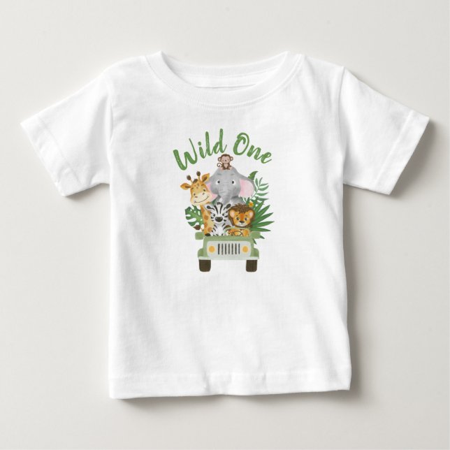 Camiseta De Bebé 1.ᵉʳ cumpleaños salvaje de animales Safari de una  (Anverso)