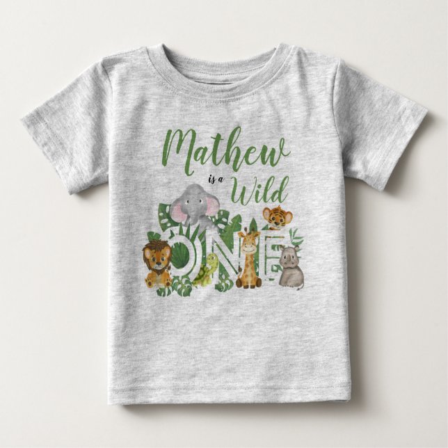Camiseta De Bebé 1.ᵉʳ Cumpleaños Salvaje Una Selva Safari Animales  (Anverso)