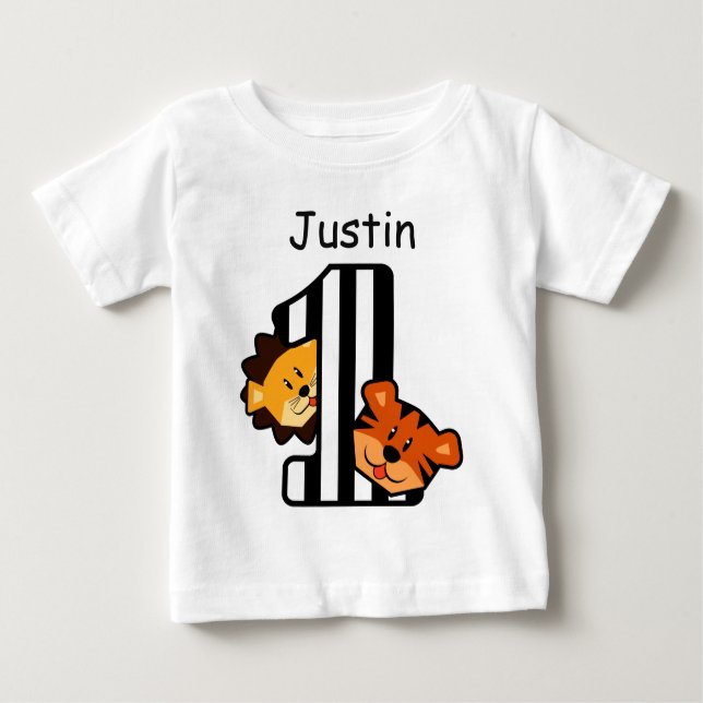 Camiseta De Bebé 1.ᵉʳ cumpleaños tigre y león de 1 año A6 (Anverso)