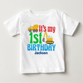 Camiseta De Bebé 1.ᵉʳ Fiesta de vehículos de construcción de un niñ