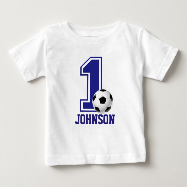 Camiseta De Bebé 1.ᵉʳ fútbol de cumpleaños, fútbol personalizado (Anverso)