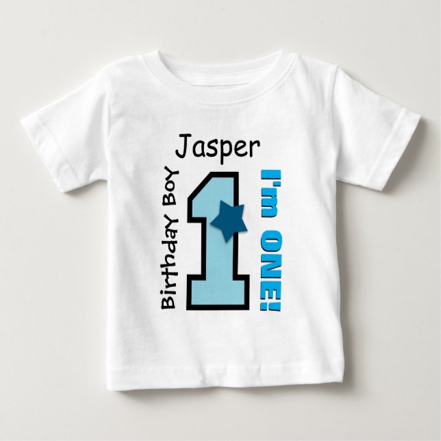 Camiseta De Bebé 1.ᵉʳ Nacimiento AZUL Nombre personalizado de un añ (Anverso)