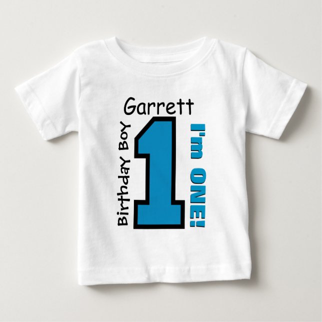 Camiseta De Bebé 1.ᵉʳ Nacimiento AZUL Nombre personalizado de un añ (Anverso)