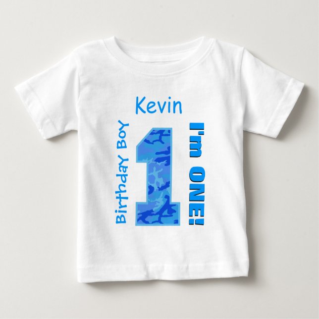 Camiseta De Bebé 1.ᵉʳ Nacimiento Camo Azul B3BZ de un año (Anverso)