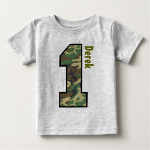 Camiseta De Bebé 1.ᵉʳ Nacimiento Camo Nombre personalizado de un añ
