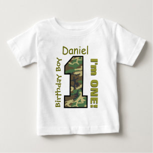 Camiseta De Bebé 1.ᵉʳ Nacimiento Camo Nombre personalizado de un añ