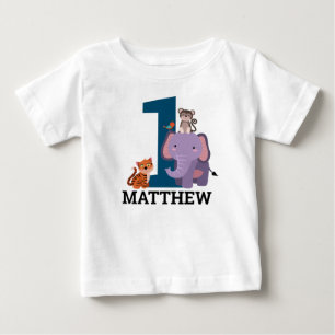 Camiseta De Bebé 1.ᵉʳ Nacimiento Dark Blue Jungle Animals Boy