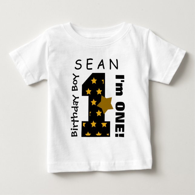 Camiseta De Bebé 1.ᵉʳ Nacimiento Estrellas Un Año Nombre Personaliz (Anverso)