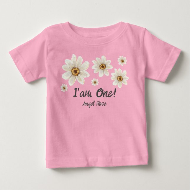 Camiseta De Bebé 1.ᵉʳ Nacimiento Floral acuarela Daisy Personalizad (Anverso)