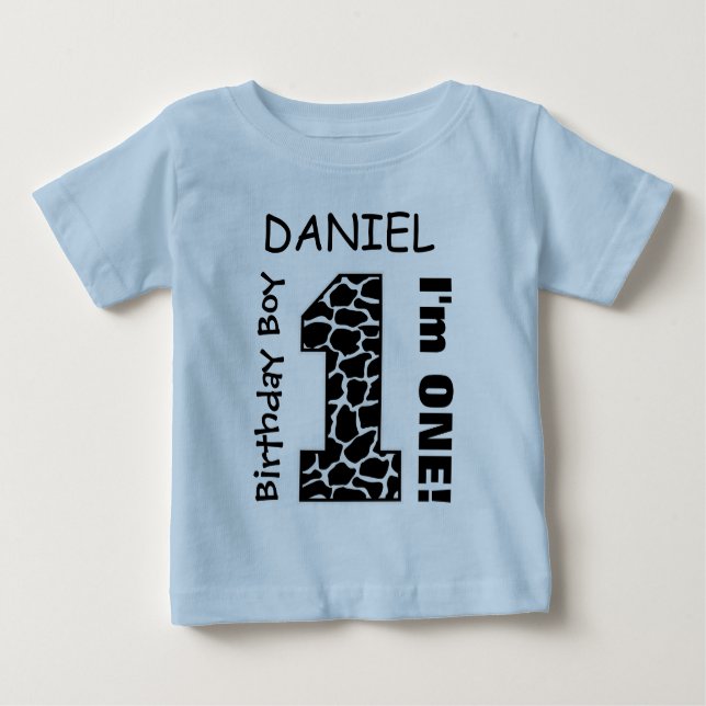 Camiseta De Bebé 1.ᵉʳ Nacimiento GIRAFFE Nombre personalizado de un (Anverso)