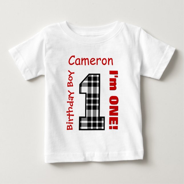 Camiseta De Bebé 1.ᵉʳ Nacimiento JUEGO 1 Año Nombre Personalizado V (Anverso)