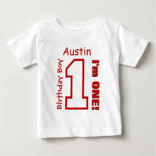 Camiseta De Bebé 1.ᵉʳ Nacimiento Rojo Un Año Nombre Personalizado A