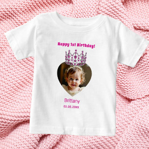 Camiseta De Bebé 1.ᵉʳ nombre de nacimiento foto bebé tiara rosa