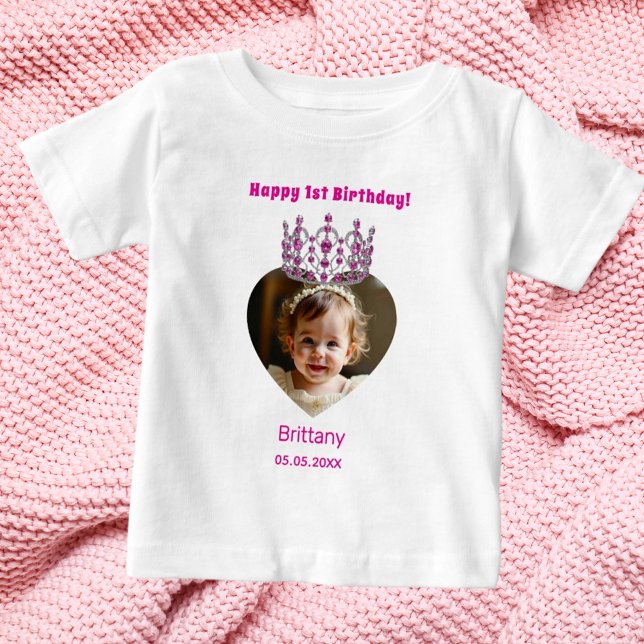 Camiseta De Bebé 1.ᵉʳ nombre de nacimiento foto bebé tiara rosa (Subido por el creador)