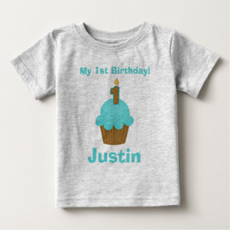 Camiseta De Bebé 1.ᵉʳ pastel azul de cumpleaños con velas
