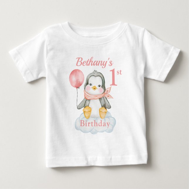 Camiseta De Bebé 1.ᵉʳ Pingüino de cumpleaños personalizado (Anverso)