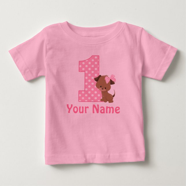 Camiseta De Bebé 1.ᵉʳ Puppy Pink personalizado (Anverso)