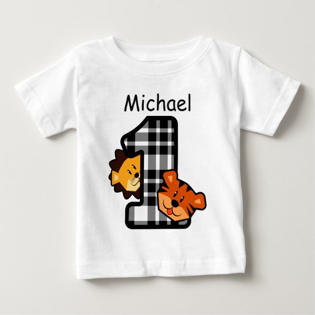 Camiseta De Bebé 1.ᵉʳ tigre y león de 1 año de edad A2 (Anverso)