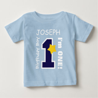 Camiseta De Bebé 1 AZUL AZUL de cumpleaños 1 año Nombre personaliza
