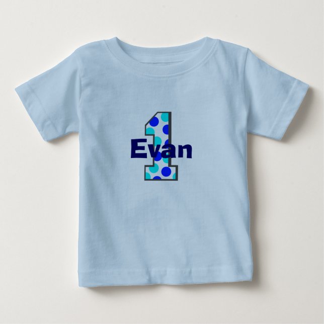 Camiseta De Bebé 1 Blue Polka Dots Birthday Boy Shirt (Anverso)