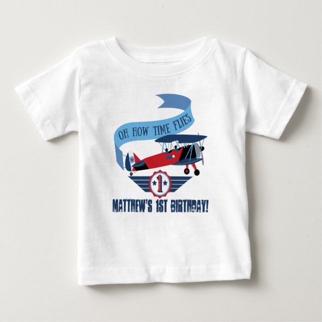 Camiseta De Bebé 1 cumpleaños, avión T-shiert, avión (Anverso)
