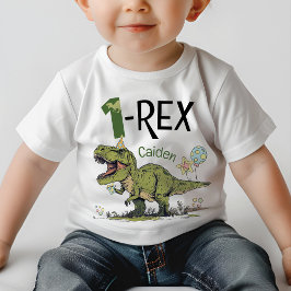 Camiseta De Bebé 1-Rex Cute Dinosaurio Tema Primer Fiesta de cumple