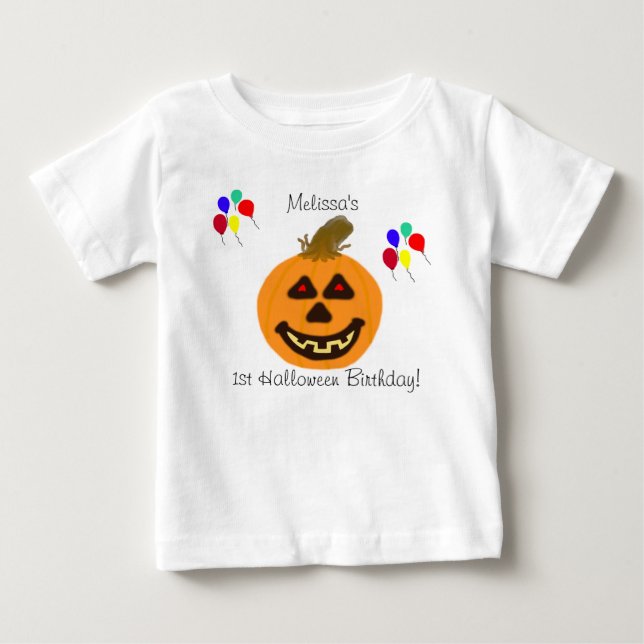 Camiseta De Bebé 1er cumpleaños de Halloween Globos de Calabaza Nom (Anverso)