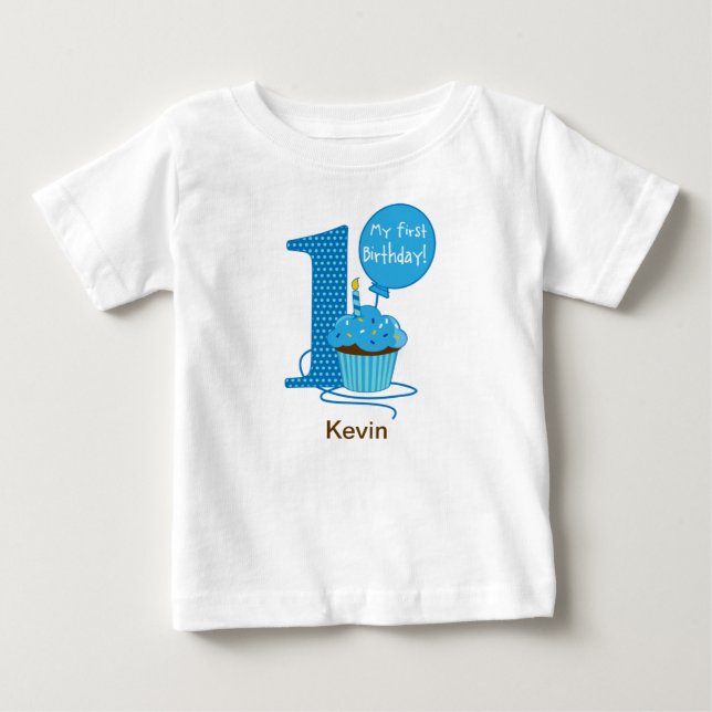 Camiseta De Bebé 1r Azul de la magdalena del cumpleaños (Anverso)