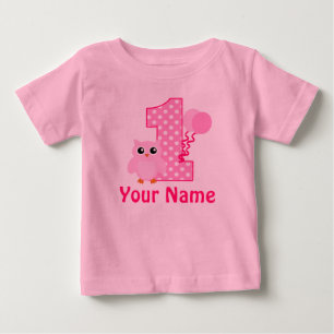Camiseta De Bebé 1r Búho del rosa de la magdalena del cumpleaños