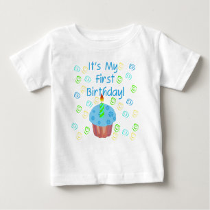 Camiseta De Bebé 1r cumpleaños de la magdalena azul