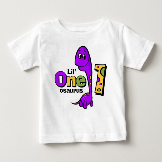 Camiseta De Bebé 1r cumpleaños del dinosaurio púrpura (Anverso)