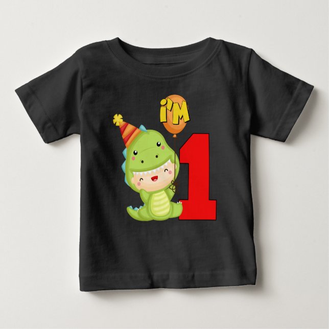 Camiseta De Bebé 1r Dinosaurio de la fiesta de cumpleaños (Anverso)