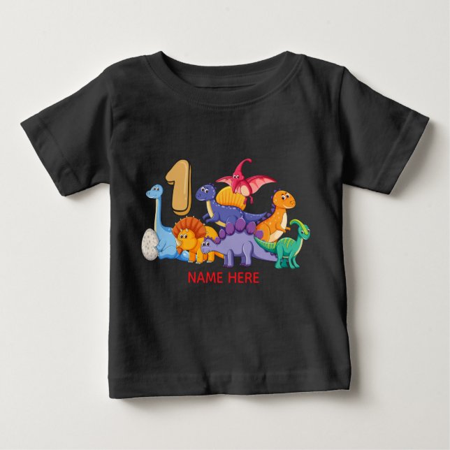Camiseta De Bebé 1r Fiesta del dinosaurio del cumpleaños (Anverso)