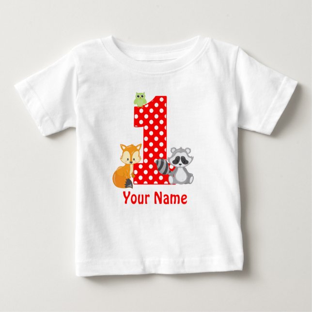 Camiseta De Bebé 1r Los animales del arbolado del cumpleaños (Anverso)