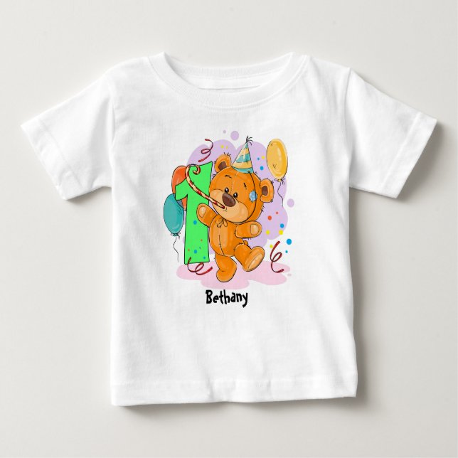 Camiseta De Bebé 1r Oso de peluche del cumpleaños (Anverso)