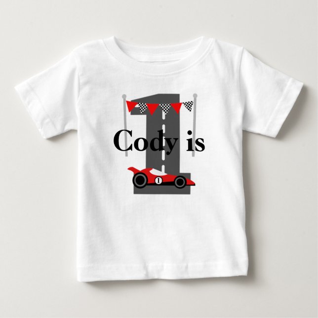 Camiseta De Bebé 1r Personalizado del coche de carreras del (Anverso)