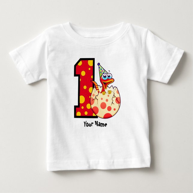 Camiseta De Bebé 1r Personalizado del huevo de Dino del cumpleaños (Anverso)