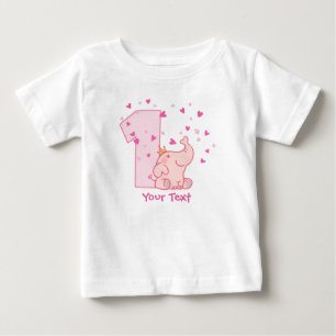 Camiseta De Bebé 1r personalizar del cumpleaños del elefante rosad