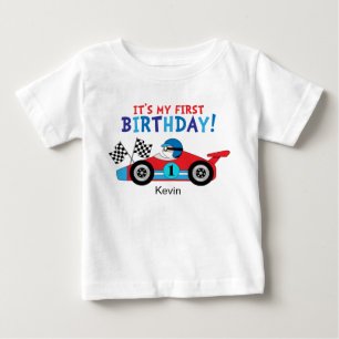 Camiseta De Bebé 1r Rojo y azul del coche de carreras del