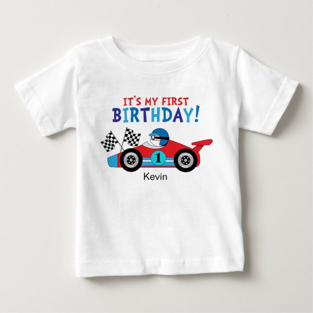 Camiseta De Bebé 1r Rojo y azul del coche de carreras del (Anverso)