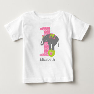 Camiseta De Bebé 1r Rosa del elefante del circo del cumpleaños