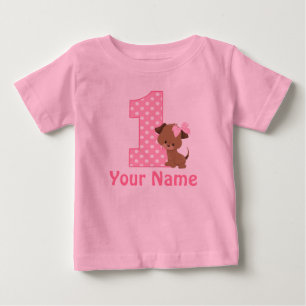 Camiseta De Bebé 1r Rosa del perrito del cumpleaños personalizado