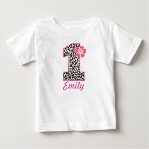 Camiseta De Bebé 1r Rosas fuertes y estampado leopardo del chica